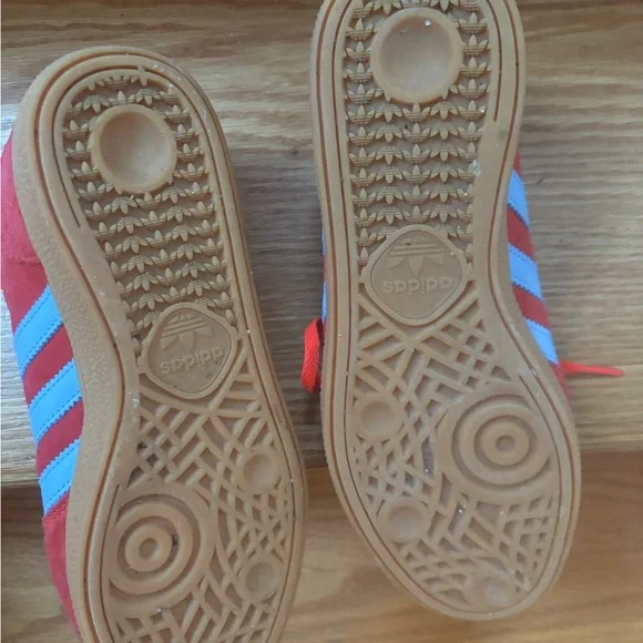 adidas Red Suede Sneakers with Light Blue Stripes-Samba - Picture 2 of 4